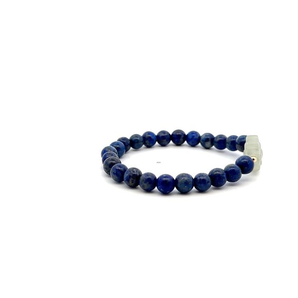 Natural Lapis Lazuli Gemstones Stretch Bracelet Jade Carved Flower with 18k Bead - Picture 3 of 5